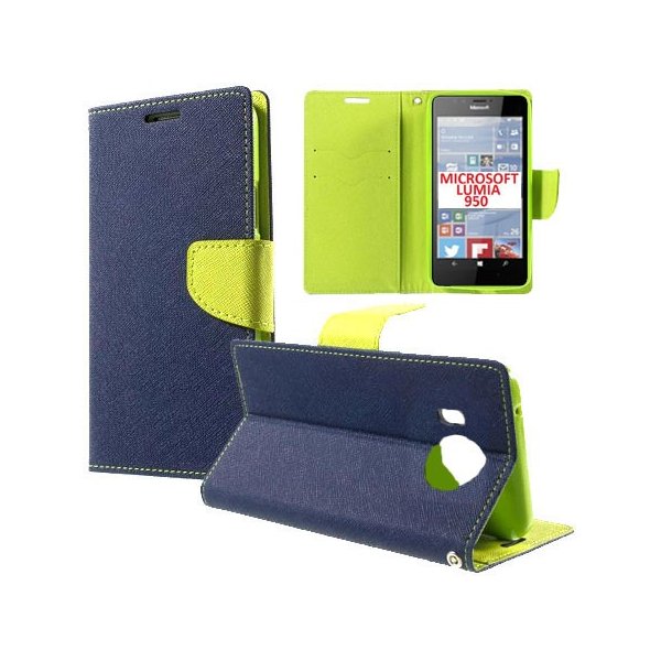 CUSTODIA FLIP ORIZZONTALE per MICROSOFT LUMIA 950, LUMIA 950 DUAL CON INTERNO IN TPU, STAND E TASCHE PORTA CARTE COLORE BLU