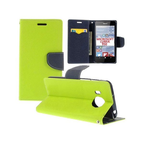 CUSTODIA FLIP ORIZZONTALE per MICROSOFT LUMIA 950, LUMIA 950 DUAL CON INTERNO IN TPU, STAND E TASCHE PORTA CARTE COLORE VERDE