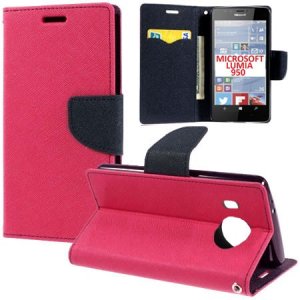 CUSTODIA FLIP ORIZZONTALE per MICROSOFT LUMIA 950, LUMIA 950 DUAL CON INTERNO IN TPU, STAND E TASCHE PORTA CARTE COLORE FUCSIA