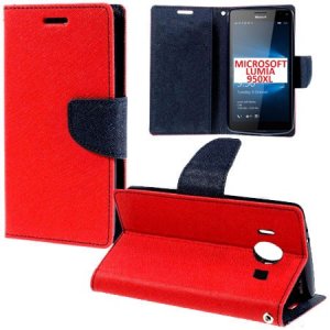 CUSTODIA FLIP ORIZZONTALE per MICROSOFT LUMIA 950 XL, LUMIA 950 XL DUAL CON INTERNO IN TPU, STAND E PORTA CARTE COLORE ROSSO