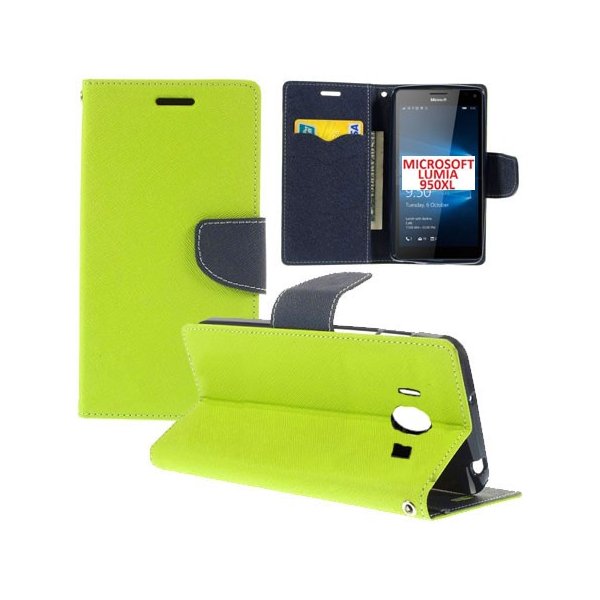 CUSTODIA FLIP ORIZZONTALE per MICROSOFT LUMIA 950 XL, LUMIA 950 XL DUAL CON INTERNO IN TPU, STAND E PORTA CARTE COLORE VERDE