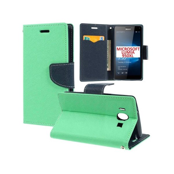 CUSTODIA FLIP ORIZZONTALE per MICROSOFT LUMIA 950 XL, LUMIA 950 XL DUAL CON INTERNO IN TPU, STAND E PORTA CARTE VERDE ACQUA