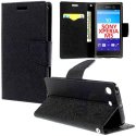 CUSTODIA FLIP ORIZZONTALE per SONY XPERIA M5, XPERIA M5 DUAL CON INTERNO IN TPU SILICONE, STAND E TASCHE PORTA CARTE COLORE NERO