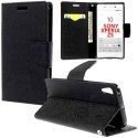 CUSTODIA FLIP ORIZZONTALE per SONY XPERIA Z5, XPERIA Z5 DUAL CON STAND, INTERNO IN TPU SILICONE E TASCHE PORTA CARTE COLORE NERO