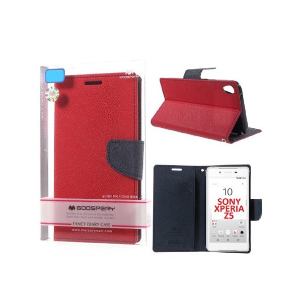 CUSTODIA FLIP ORIZZONTALE per SONY XPERIA Z5 CON INTERNO IN TPU, STAND E PORTA CARTE COLORE ROSSO FANCY DIARY MERCURY