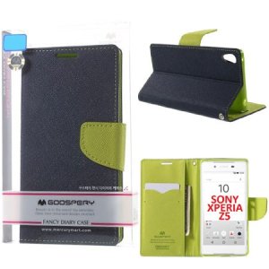 CUSTODIA FLIP ORIZZONTALE per SONY XPERIA Z5 CON INTERNO IN TPU, STAND E PORTA CARTE COLORE BLU FANCY DIARY MERCURY