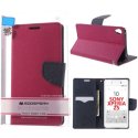 CUSTODIA FLIP ORIZZONTALE per SONY XPERIA Z5 CON INTERNO IN TPU, STAND E PORTA CARTE COLORE FUCSIA FANCY DIARY MERCURY