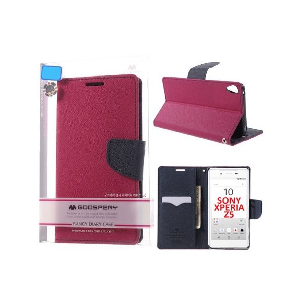 CUSTODIA FLIP ORIZZONTALE per SONY XPERIA Z5 CON INTERNO IN TPU, STAND E PORTA CARTE COLORE FUCSIA FANCY DIARY MERCURY