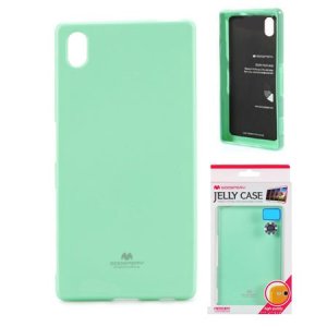 CUSTODIA GEL TPU SILICONE per SONY XPERIA Z5, XPERIA Z5 DUAL COLORE VERDE ACQUA LUCIDO CON GLITTER ALTA QUALITA' MERCURY BLISTER