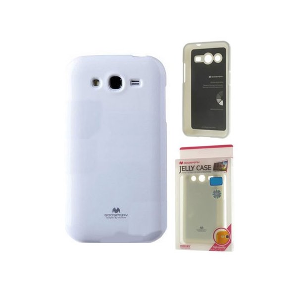 CUSTODIA GEL TPU SILICONE per SAMSUNG I9080 GALAXY GRAND COLORE BIANCO LUCIDO CON GLITTER ALTA QUALITA' MERCURY BLISTER