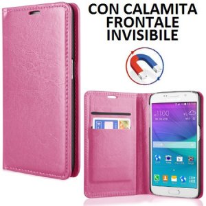 CUSTODIA FLIP ORIZZONTALE SIMILPELLE per SAMSUNG SM-G920 GALAXY S6 CON CHIUSURA MAGNETICA INVISIBILE E PORTA CARTE ROSA