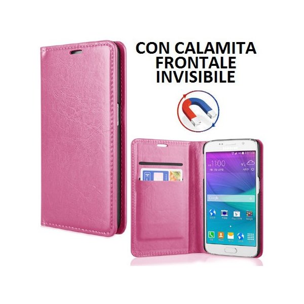 CUSTODIA FLIP ORIZZONTALE SIMILPELLE per SAMSUNG SM-G920 GALAXY S6 CON CHIUSURA MAGNETICA INVISIBILE E PORTA CARTE ROSA