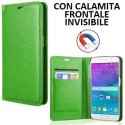 CUSTODIA FLIP ORIZZONTALE SIMILPELLE per SAMSUNG SM-G920 GALAXY S6 CON CHIUSURA MAGNETICA INVISIBILE E PORTA CARTE VERDE