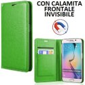 CUSTODIA FLIP ORIZZONTALE SIMILPELLE per SAMSUNG SM-G925 GALAXY S6 EDGE CON CHIUSURA MAGNETICA INVISIBILE COLORE VERDE