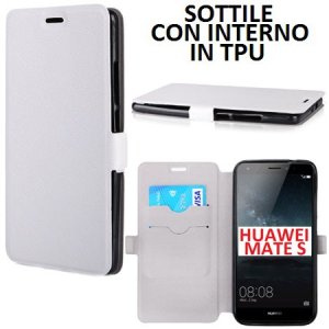 CUSTODIA FLIP ORIZZONTALE SLIM per HUAWEI MATE S CON INTERNO IN TPU SILICONE E CHIUSURA MAGNETICA LATERALE COLORE BIANCO