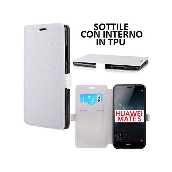 CUSTODIA FLIP ORIZZONTALE SLIM per HUAWEI MATE S CON INTERNO IN TPU SILICONE E CHIUSURA MAGNETICA LATERALE COLORE BIANCO