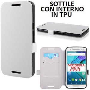 CUSTODIA FLIP ORIZZONTALE SLIM per MOTOROLA MOTO X STYLE CON INTERNO IN TPU SILICONE E CHIUSURA MAGNETICA LATERALE COLORE BIANCO