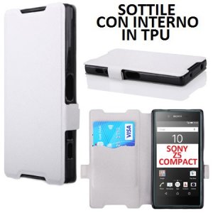 CUSTODIA FLIP ORIZZONTALE SLIM per SONY XPERIA Z5 COMPACT CON INTERNO IN TPU E CHIUSURA MAGNETICA COLORE BIANCO