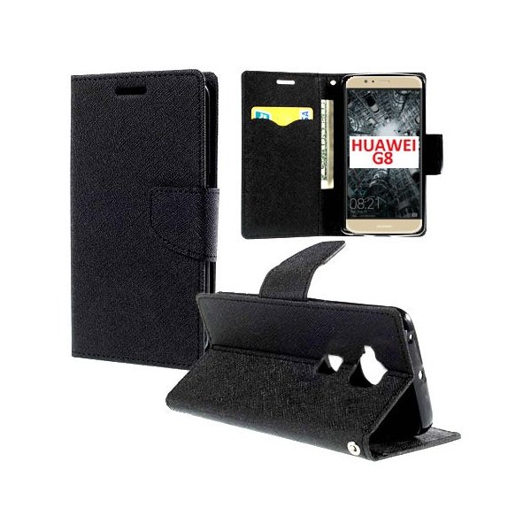 CUSTODIA FLIP ORIZZONTALE per HUAWEI G8, GX8 CON INTERNO IN TPU SILICONE, STAND, PORTA CARTE E CHIUSURA MAGNETICA COLORE NERO