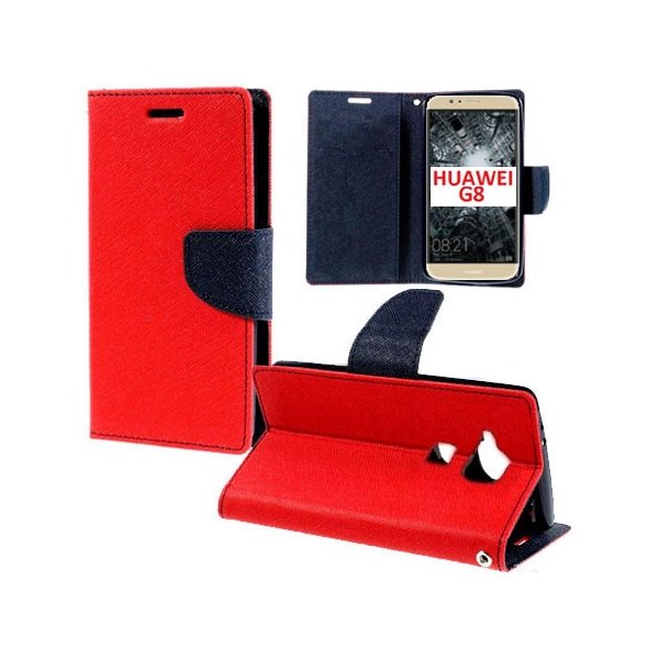 CUSTODIA FLIP ORIZZONTALE per HUAWEI G8, GX8 CON INTERNO IN TPU SILICONE, STAND, PORTA CARTE E CHIUSURA MAGNETICA COLORE ROSSO