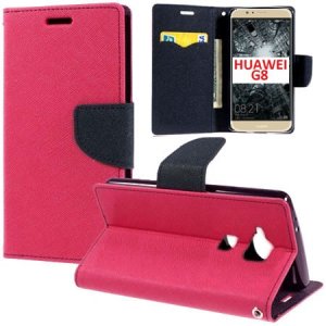 CUSTODIA FLIP ORIZZONTALE per HUAWEI G8, GX8 CON INTERNO IN TPU SILICONE, STAND, PORTA CARTE E CHIUSURA MAGNETICA COLORE FUCSIA