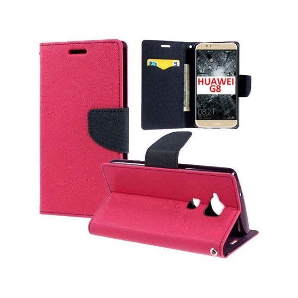 CUSTODIA FLIP ORIZZONTALE per HUAWEI G8, GX8 CON INTERNO IN TPU SILICONE, STAND, PORTA CARTE E CHIUSURA MAGNETICA COLORE FUCSIA