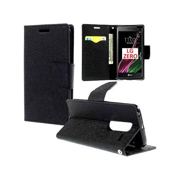 CUSTODIA FLIP ORIZZONTALE per LG ZERO, H650E CON INTERNO IN TPU, STAND E TASCHE PORTA CARTE COLORE NERO