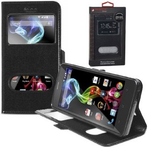 CUSTODIA FLIP ORIZZONTALE PELLE per ARCHOS 50B PLATINUM CON INTERNO IN TPU E DOPPIA FINESTRA ID COLORE NERO ALTA QUALITA' MOCCA