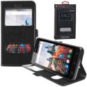 CUSTODIA FLIP ORIZZONTALE PELLE per ARCHOS 50 DIAMOND CON INTERNO IN TPU E DOPPIA FINESTRA ID NERO ALTA QUALITA' MOCCA