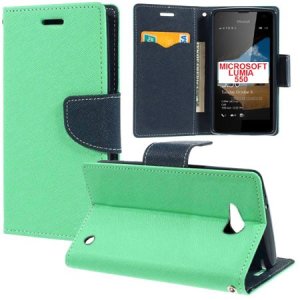 CUSTODIA FLIP ORIZZONTALE per MICROSOFT LUMIA 550 CON INTERNO IN TPU, STAND, PORTA CARTE E CHIUSURA MAGNETICA VERDE ACQUA