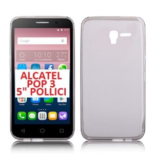 CUSTODIA GEL TPU SILICONE per ALCATEL ONE TOUCH POP 3 5" POLLICI, IDOL PIXI 3 5" POLLICI COLORE NERO TRASPARENTE