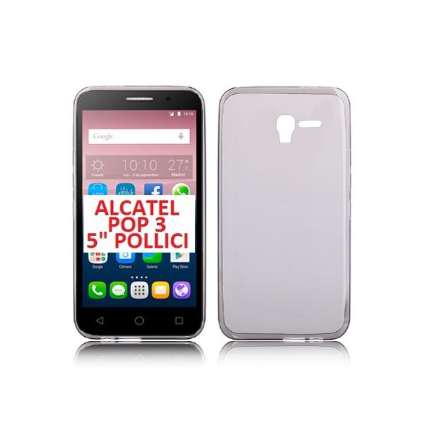 CUSTODIA GEL TPU SILICONE per ALCATEL ONE TOUCH POP 3 5" POLLICI, IDOL PIXI 3 5" POLLICI COLORE NERO TRASPARENTE