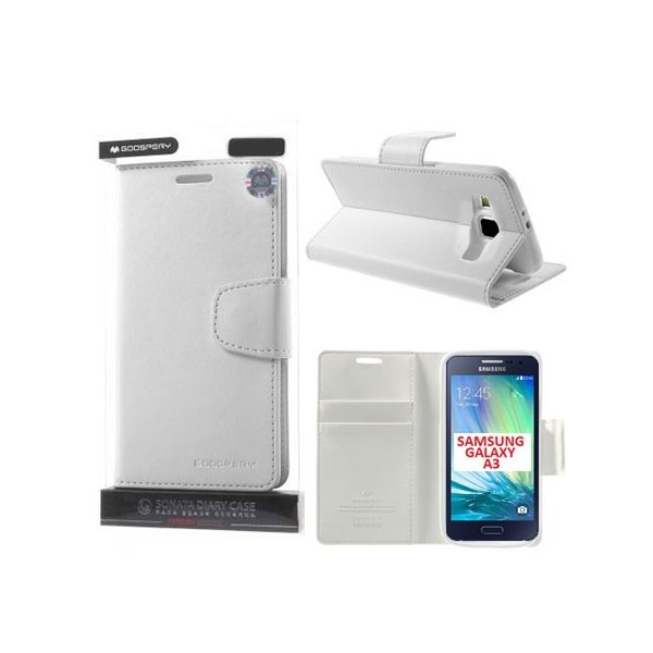 CUSTODIA FLIP ORIZZONTALE PELLE per SAMSUNG SM-A300 GALAXY A3 (NO VERSIONE 2016) CON INTERNO IN TPU E STAND BIANCO MERCURY