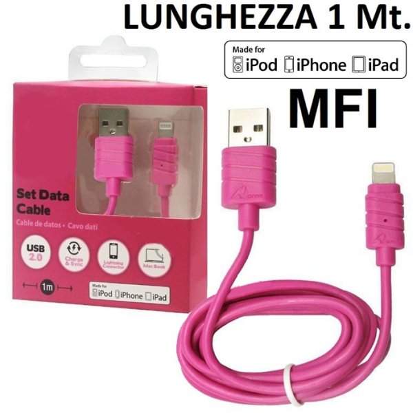 CAVO USB LIGHTNING con CERTIFICATO MFI - LUNGHEZZA 1 MT COLORE ROSA HOME MC-001-PK BLISTER