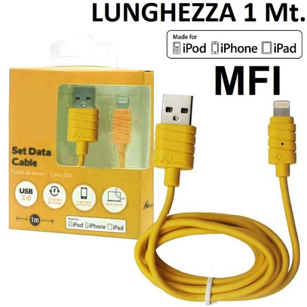 CAVO USB LIGHTNING con CERTIFICATO MFI - LUNGHEZZA 1 MT COLORE GIALLO HOME MC-001-YW BLISTER