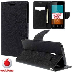 CUSTODIA FLIP ORIZZONTALE per VODAFONE SMART FIRST 6, ALCATEL ONE TOUCH PIXI 3 - 4" CON INTERNO IN TPU E STAND COLORE NERO