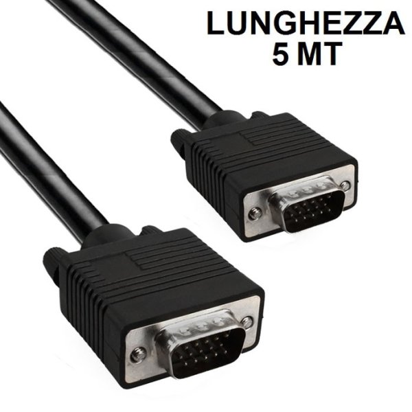 CAVO VGA TIPO A MASCHIO (15 PIN) A VGA TIPO A MASCHIO (15 PIN) LUNGHEZZA 5 MT. COLORE NERO SVM05 VULTECH