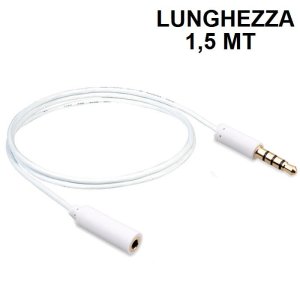 PROLUNGA AUDIO STEREO DA JACK 3,5MM MASCHIO A 3,5MM FEMMINA LUNGHEZZA CAVO 1,5MT COLORE BIANCO SC11240-2 VULTECH