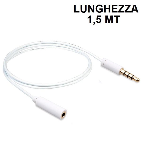 PROLUNGA AUDIO STEREO DA JACK 3,5MM MASCHIO A 3,5MM FEMMINA LUNGHEZZA CAVO 1,5MT COLORE BIANCO SC11240-2 VULTECH