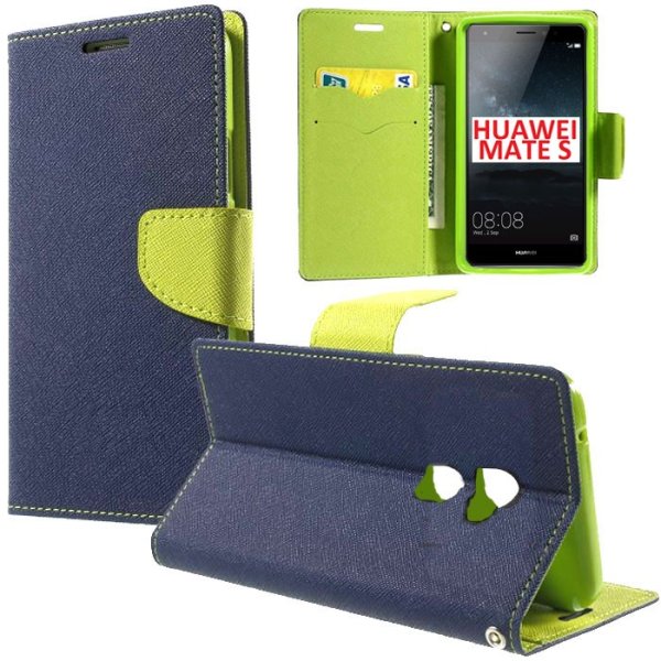 CUSTODIA FLIP ORIZZONTALE per HUAWEI MATE S CON INTERNO IN TPU SILICONE, STAND, PORTA CARTE E CHIUSURA MAGNETICA COLORE BLU