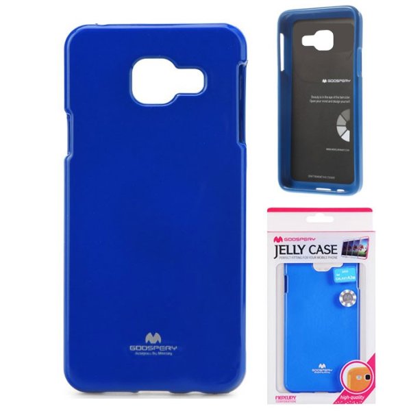 CUSTODIA GEL TPU SILICONE per SAMSUNG SM-A310 GALAXY A3 (2016) COLORE BLU LUCIDO CON GLITTER ALTA QUALITA' MERCURY BLISTER