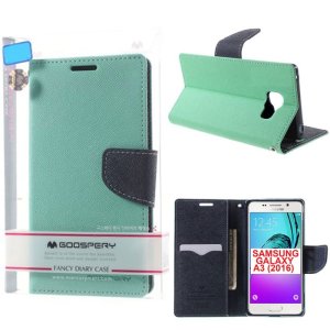 CUSTODIA FLIP ORIZZONTALE per SAMSUNG SM-A310 GALAXY A3 (2016) CON STAND E INTERNO IN TPU COLORE VERDE ACQUA FANCY MERCURY