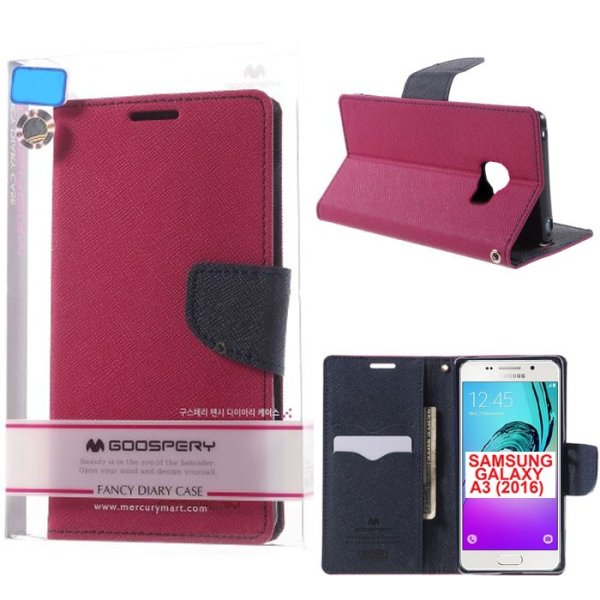 CUSTODIA FLIP ORIZZONTALE per SAMSUNG SM-A310 GALAXY A3 (2016) CON STAND E INTERNO IN TPU SILICONE COLORE FUCSIA FANCY MERCURY