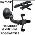 SUPPORTO AUTO UNIVERSALE 2 IN 1 CON FISSAGGIO A VENTOSA + POGGIATESTA PER DISPOSITIVI DA 7" A 10" POLLICI NERO ART