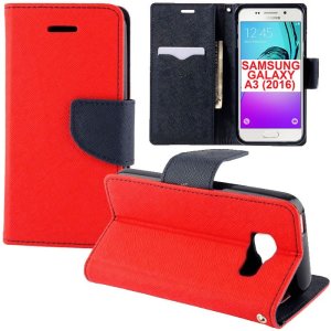 CUSTODIA FLIP ORIZZONTALE per SAMSUNG SM-A310 GALAXY A3 (2016) CON STAND, INTERNO IN TPU SILICONE E PORTA CARTE COLORE ROSSO