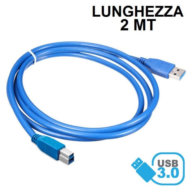 CAVO USB 3.0 PER STAMPANTE CON CONNETTORE TIPO A (MASCHIO) a TIPO B (MASCHIO) LUNGHEZZA 2MT COLORE BLU SC10803 VULTECH