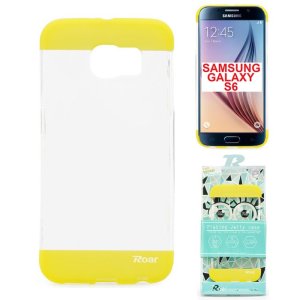 CUSTODIA GEL TPU SILICONE per SAMSUNG SM-G920 GALAXY S6 TRASPARENTE CON INSERTI GIALLI ALTA QUALITA' ROAR BLISTER