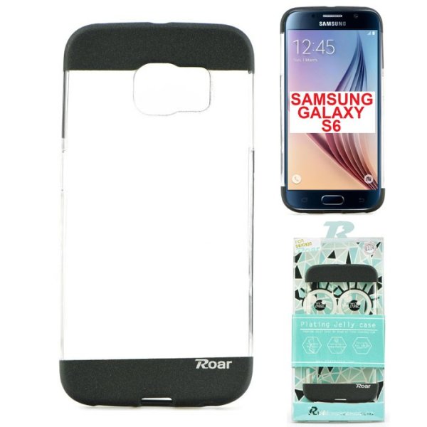 CUSTODIA GEL TPU SILICONE per SAMSUNG SM-G920 GALAXY S6 TRASPARENTE CON INSERTI NERI ALTA QUALITA' ROAR BLISTER