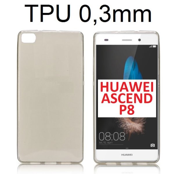 CUSTODIA GEL TPU SILICONE ULTRA SLIM 0,3mm per HUAWEI ASCEND P8 COLORE NERO TRASPARENTE