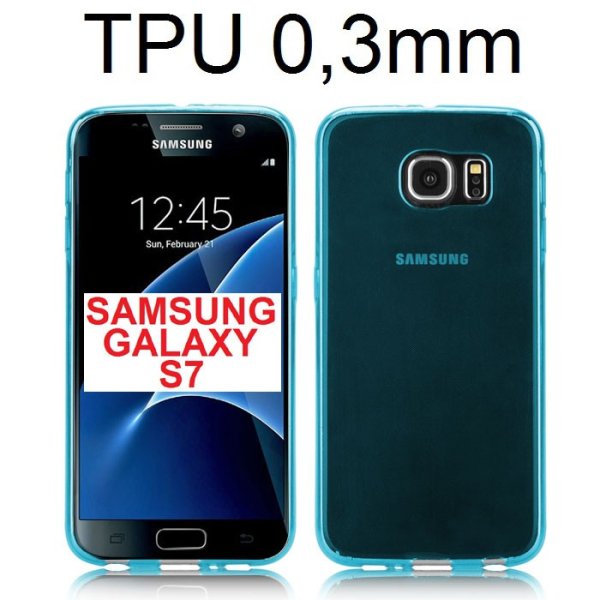 CUSTODIA GEL TPU SILICONE ULTRA SLIM 0,3mm per SAMSUNG SM-G930 GALAXY S7 COLORE AZZURRO TRASPARENTE